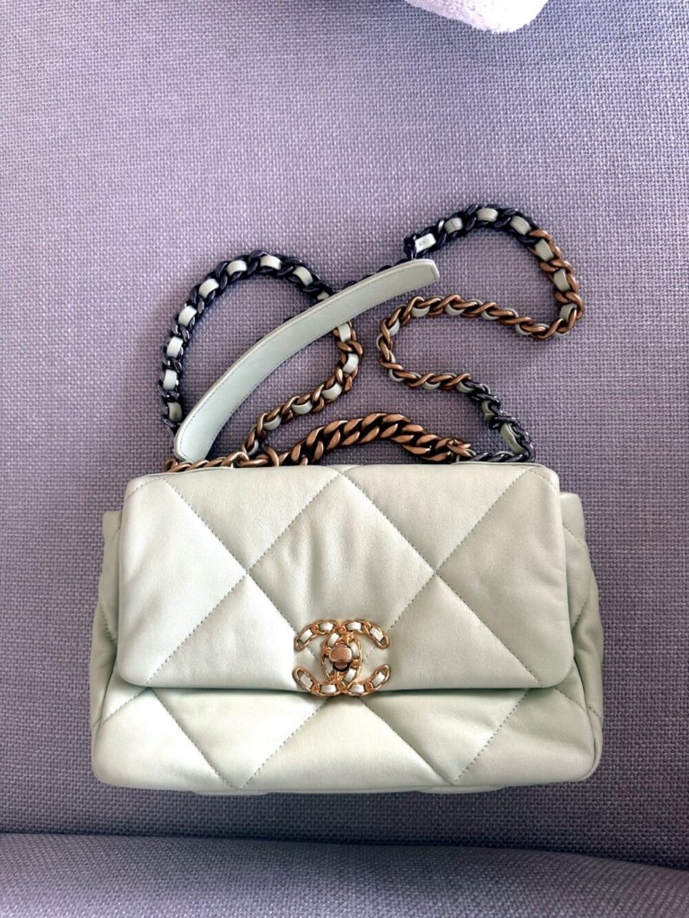 Chanel 19 Medium Flap Bag Mint Green Goatskin Pristine